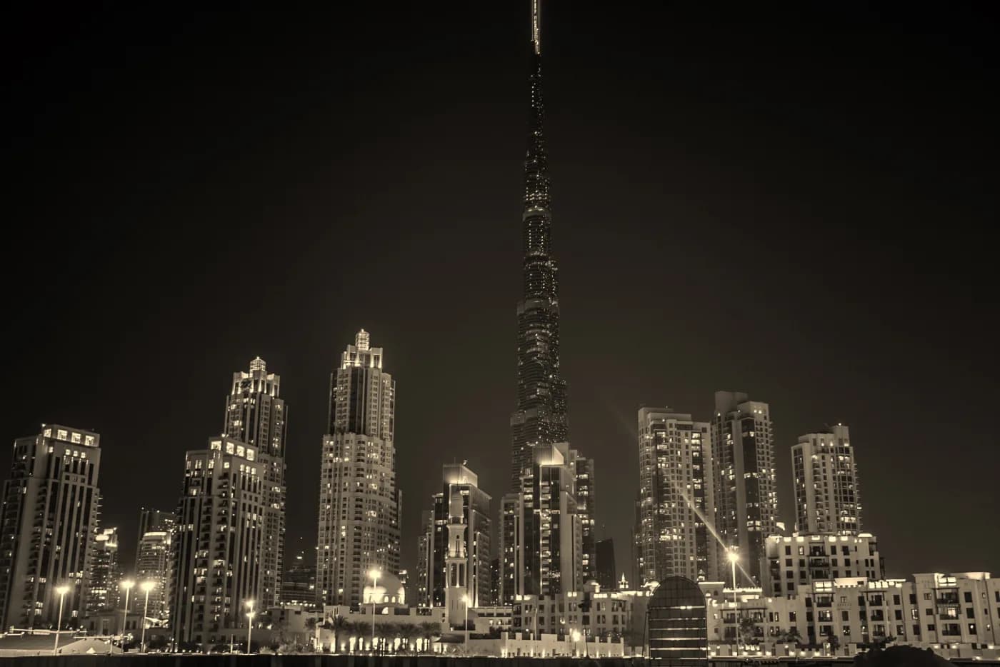 Downtown Dubai's towers after dark