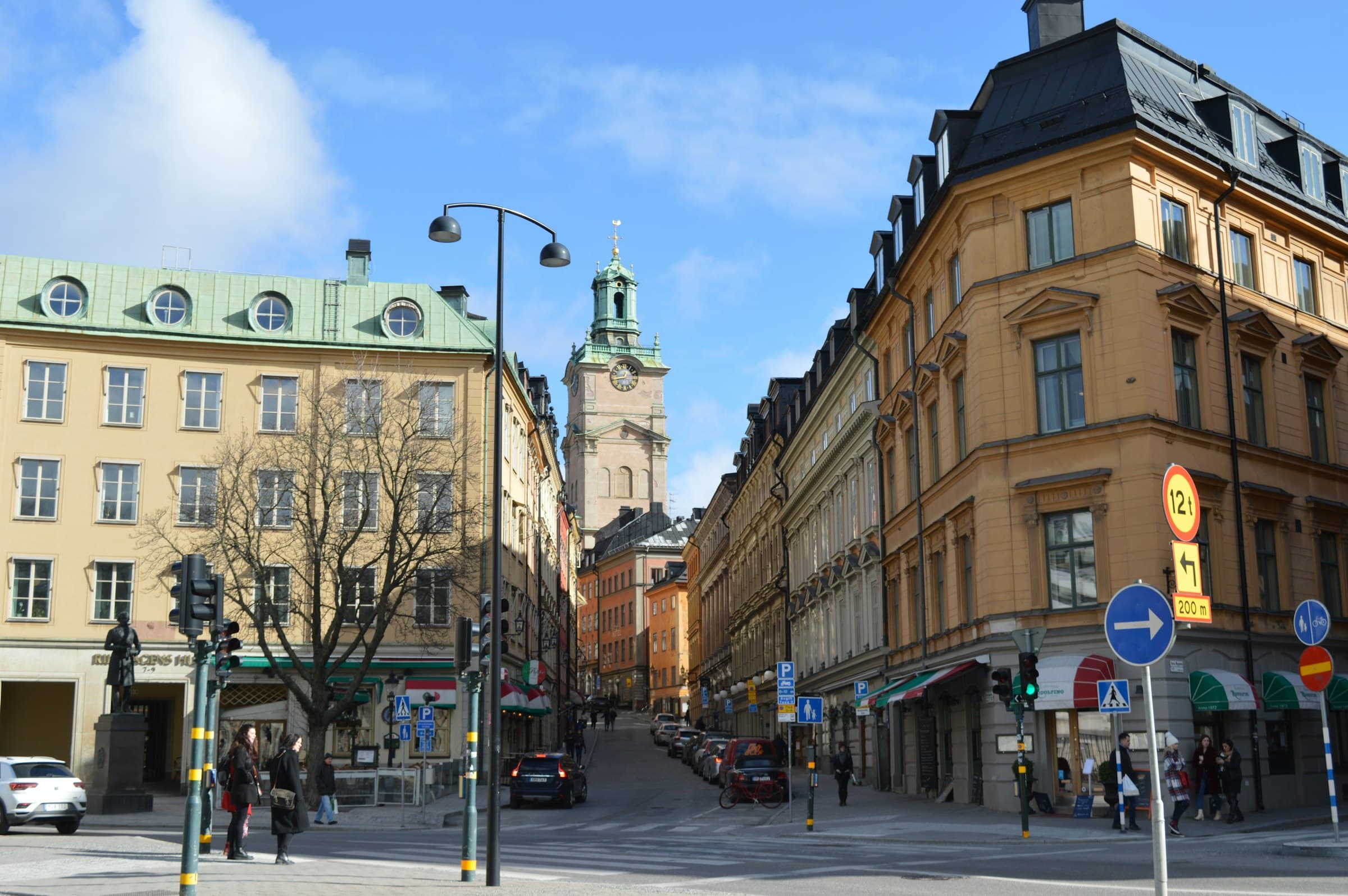 Stockholm street with historic Nordic buildings on either side